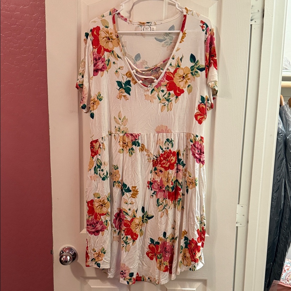 Maurices Floral Print Midi Dress - White, Red, Yellow, Green